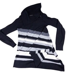Smartwool Tunic Sweater Womens S Black Stripe Cascade Valley Asymmetric Knit